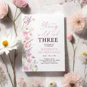 Invitation Young Wild et Three Fleur sauvage Birthday