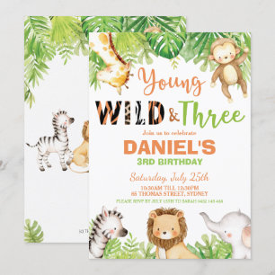 Invitation Young Wild et trois animaux de la jungle de 3e ann