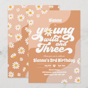 Invitation Young Wild Et Trois Anniversaire Fête Boho Daisy