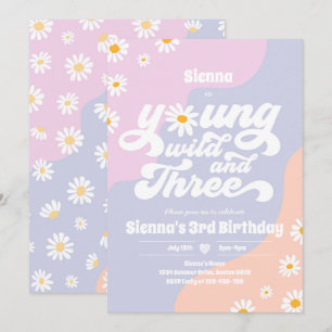 Invitation Young Wild Et Trois Anniversaire Fête Boho Daisy