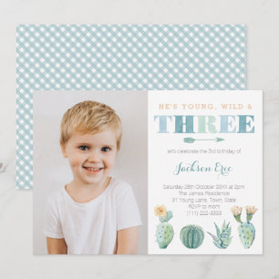 Invitation Young Wild et TROIS Cactus 3e Birthday Boy