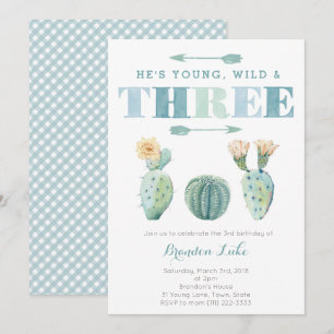 Invitation Young Wild et TROIS Cactus 3e fête d'anniversaire