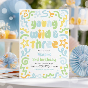 Invitation Young Wild & Three Ballon à confettis 3e anniversa