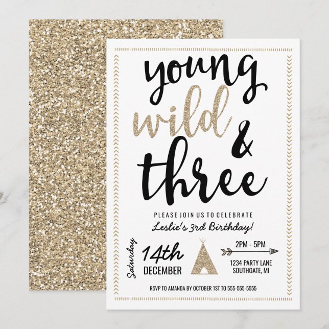 Invitation Young Wild & Three - Black & Gold (Devant / Derrière)