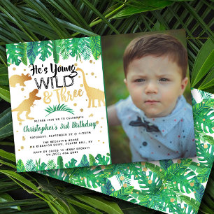 Invitation Young Wild & Three Dinosaur Boy 3ème anniversaire 