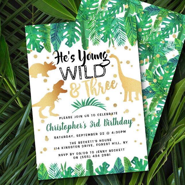 Invitation Young Wild & Three Dinosaur Boys 3e anniversaire (Créateur téléchargé)
