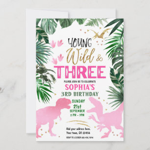 Invitation Young Wild & Three Dinosaur rose Anniversaire