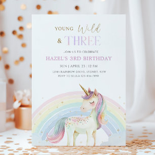 Invitation Young Wild & Three Licorne Arc-en-ciel 3e Annivers