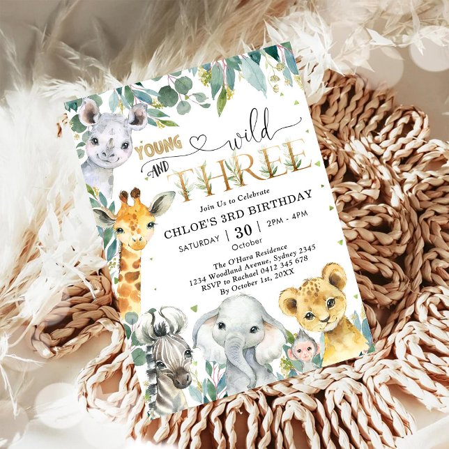 Invitation Young Wild & Three Party Animals Boy 3rd Birthday (Créateur téléchargé)