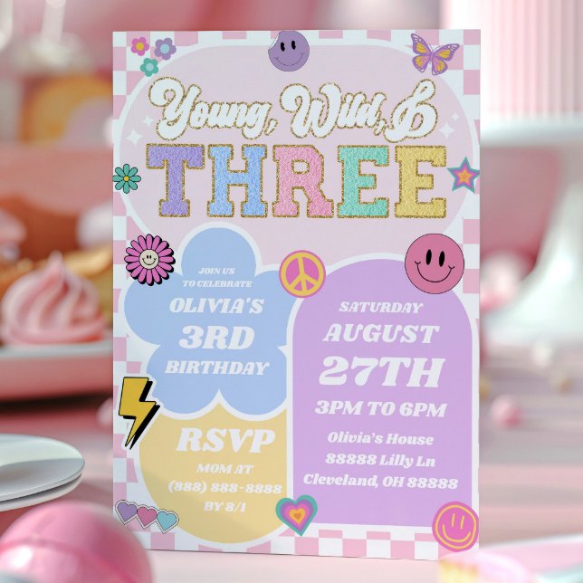 Invitation Young Wild Three Preppy Patch 3e fête d'anniversai (Créateur téléchargé)