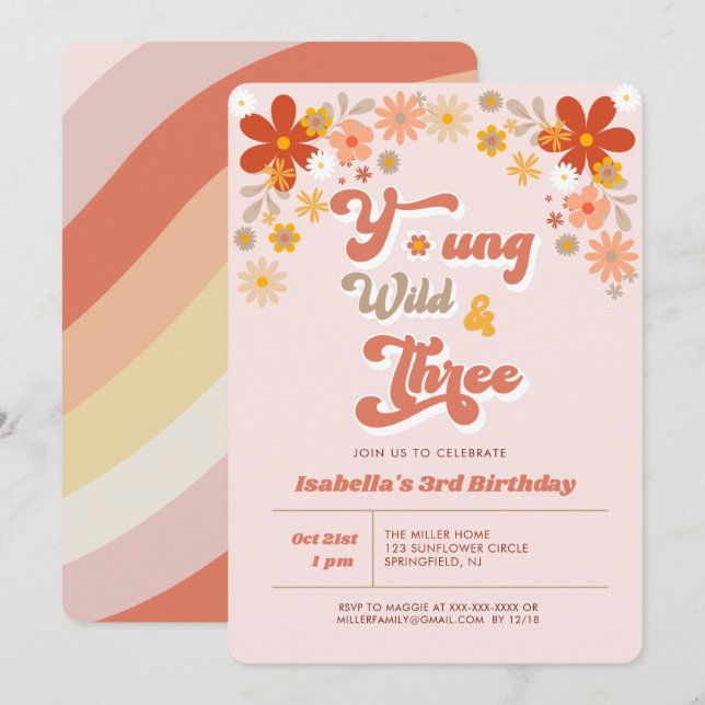 Invitation Young Wild & Three Retro 3e anniversaire (Devant / Derrière)