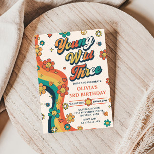 Invitation Young Wild Three Retro Rainbow 3e anniversaire
