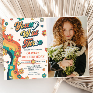 Invitation Young Wild Three Retro Rainbow 3ème anniversaire P