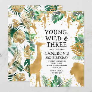 Invitation Young Wild Three Safari Gold Green 3e anniversaire