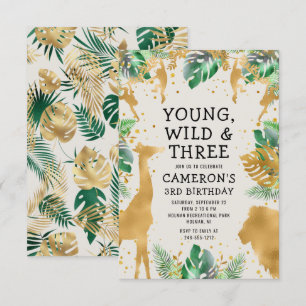 Invitation Young Wild Three Safari Green Ecru 3e anniversaire
