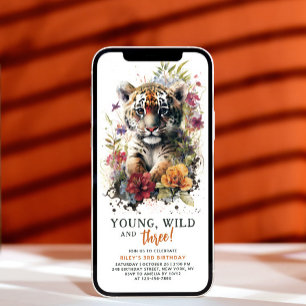 Invitation Young Wild Trois 3e anniversaire enfants mignon Ti