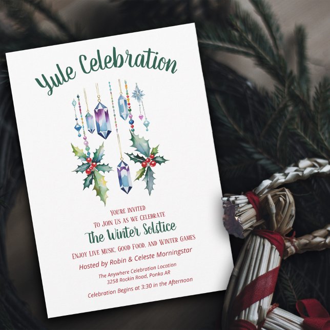 Invitation Yule Boho Cristaux Floral d'Hiver Solstice (Créateur téléchargé)