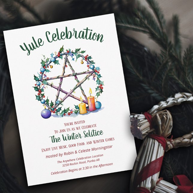 Invitation Yule Pentacle Festif Étoile Solstice d'Hiver Wicca (Créateur téléchargé)
