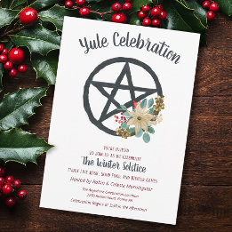 Invitation Yule Poinsettia Winter Solstice Pentacle Star