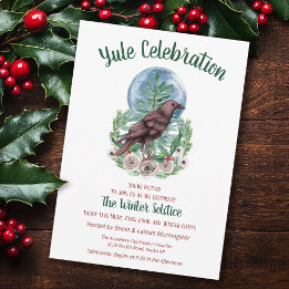Invitation Yule Raven Hiver Pleine lune Florale Solstice