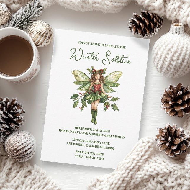 Invitation Yule Winter Solstice Holly Fairy Pagan Wicca (Yule Winter Solstice Holly Fairy Pagan Wicca Party Invitation)