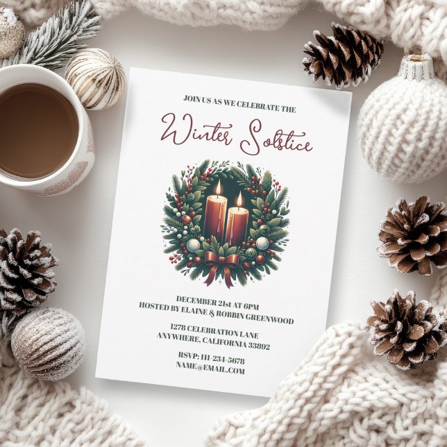Invitation Yule Winter Solstice Holly & Green Wicca (Yule Winter Solstice Holly & Greenery Wicca Invitation)