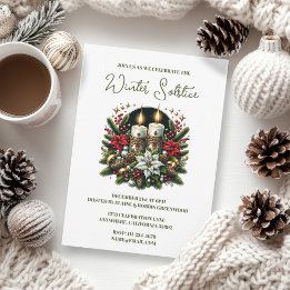 Invitation Yule Winter Solstice Poinsettia & Greenery Wicca