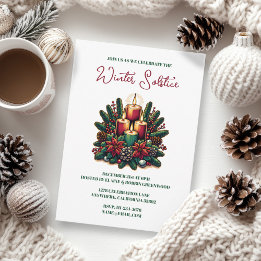 Invitation Yule Winter Solstice Poinsettia & Greenery Wicca