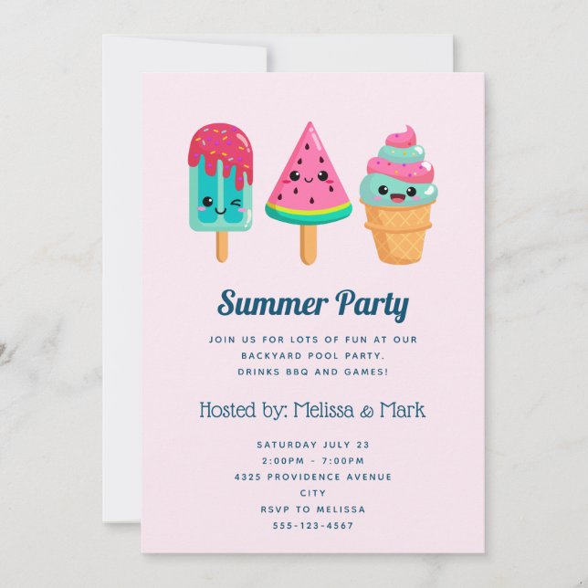 Invitation Yummy Ice Cream Trio Summer Vibe Party (Devant)