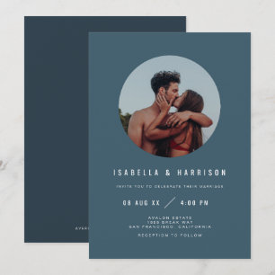 Invitation ZARA Moderne Boho Ardoise Bleu Photo Mariage