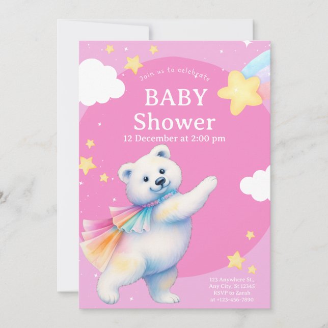 Invitation Zarah the Dancing Polar Bear Baby Shower (Devant)