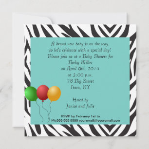 Invitation Zebra Baby shower Party turquoise