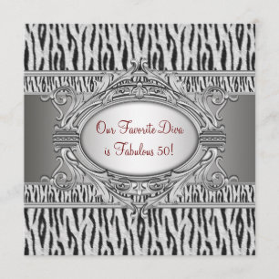 Invitation Zebra Diva Fabuleuse Fête d'anniversaire 50 ans po