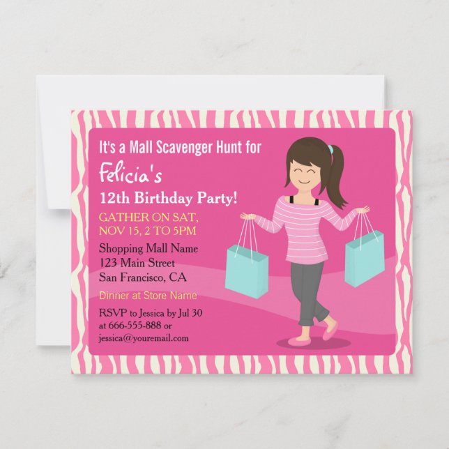 Invitation Zebra, fête d'anniversaire de la chasse au trésor  (Devant)
