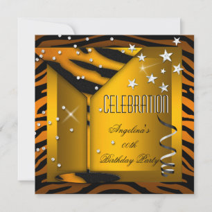 Invitation Zebra Glass Orange Gold Celebration Anniversaire