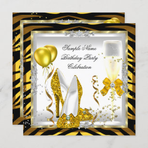 Invitation Zebra Gold Parties scintillant talons Jaune fête d