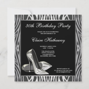 Invitation Zebra High Heel Womans 30e fête d'anniversaire