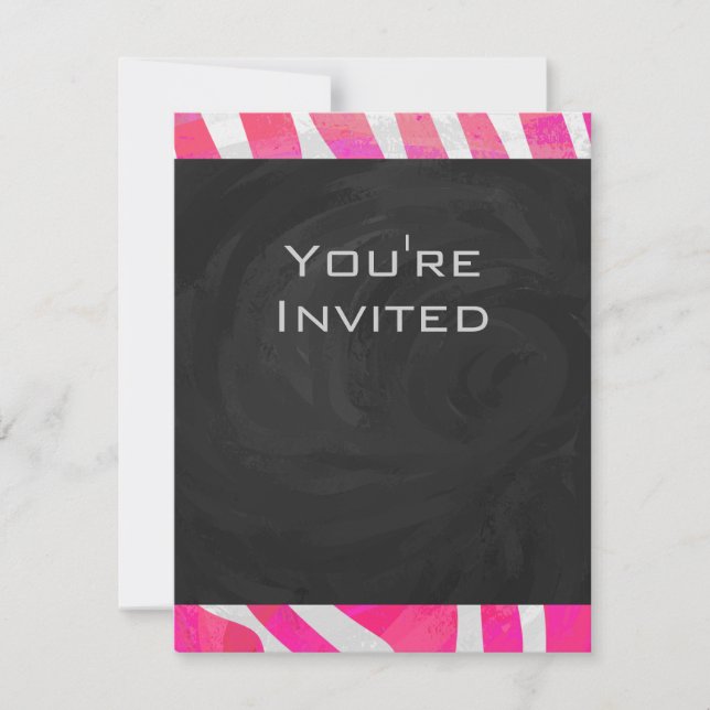 Invitation Zebra Hot rose et blanc avec Monogramme (Devant)