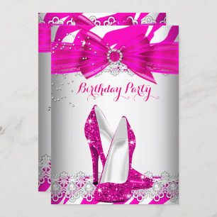 Invitation Zebra Hot Rose High Talon Lace Pearl fête d'annive