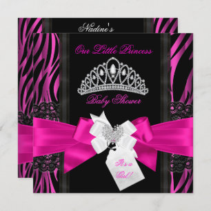 Invitation Zebra Hot rose princesse Baby shower fille noir 2