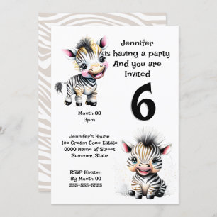 Invitation Zebra jungle safari thème enfant N'IMPORTE QUEL ÂG
