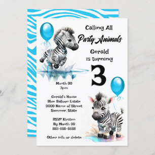 Invitation Zebra jungle safari thème garçons anniversaire ble