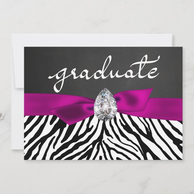 Invitation Zebra Pattern Rustic Chalkboard Graduate Script (Devant)
