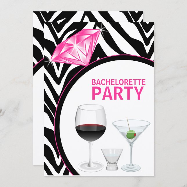 Invitation Zebra Print & Diamond Bachelorette Party (Devant / Derrière)