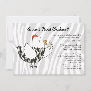Invitation Zebra Print Drôle Hen - Bachelorette de la fête de