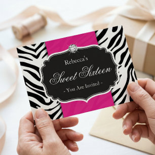 Invitation Zebra Print Hot rose Sweet 16 Sweet sixteen Party
