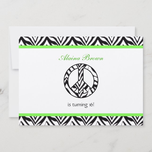 Invitation Zebra Print Peace Sign Anniversaire Fête Invitatio (Devant)