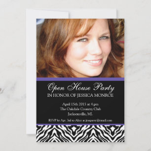 Invitation Zebra Purple Accent Photo Open House Graduation In