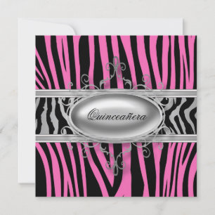 Invitation Zebra Quinceanera rose