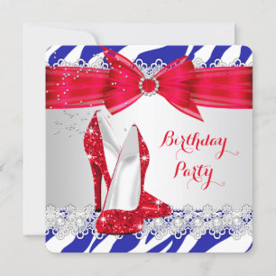 Invitation Zebra Rouge Blanc Bleu Talon Lace Perle Anniversai